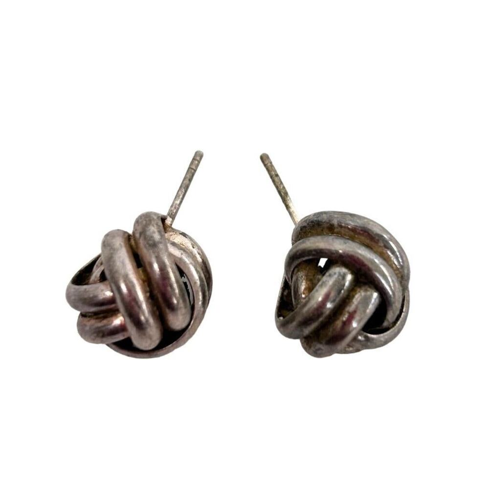 Silvertone Knot Pierced Post Earrings 5/8" Diameter Missing Back